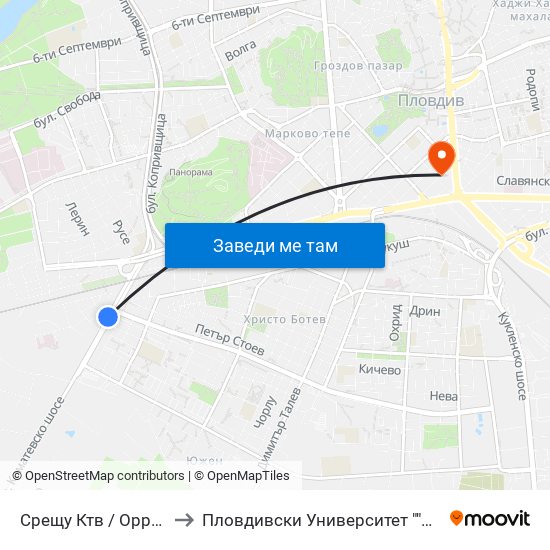 Срещу Ктв / Opposite Ktv (344) to Пловдивски Университет ""Паисий Хилендарски"" map