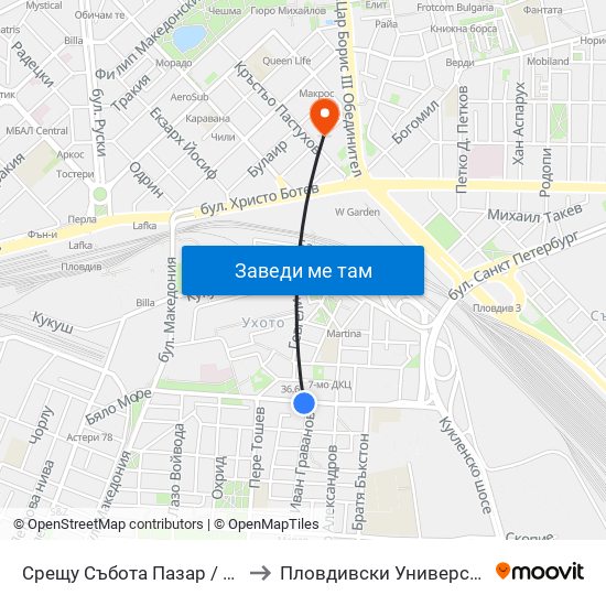 Срещу Събота Пазар / Opposite Saturday Market(381) to Пловдивски Университет ""Паисий Хилендарски"" map