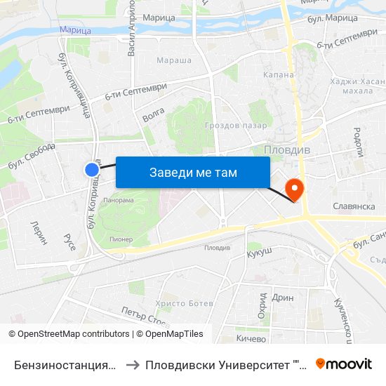 Бензиностанцията - Изток (439) to Пловдивски Университет ""Паисий Хилендарски"" map