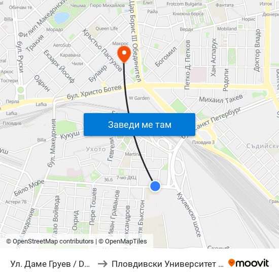 Ул. Даме Груев / Dame Gruev St. (376) to Пловдивски Университет ""Паисий Хилендарски"" map