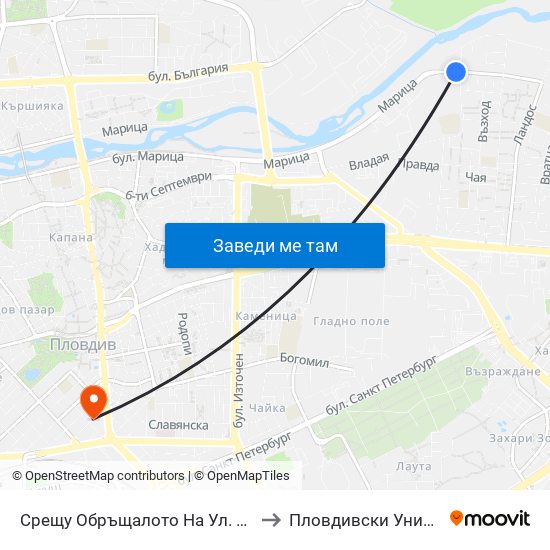 Срещу Обръщалото На Ул. Крайна / Opposite the Turn Spot Of Krayna St. (411) to Пловдивски Университет ""Паисий Хилендарски"" map