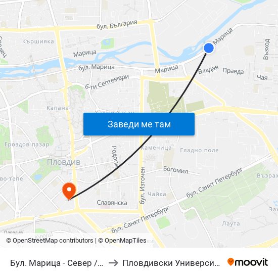 Бул. Марица - Север / Maritsa Blvd - North (412) to Пловдивски Университет ""Паисий Хилендарски"" map
