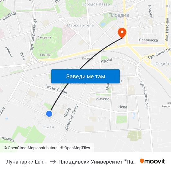 Лунапарк / Lunapark (319) to Пловдивски Университет ""Паисий Хилендарски"" map