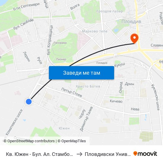 Кв. Южен - Бул. Ал. Стамболийски / Yuzhen Qr - Al. Stamboliyski Blvd (1015) to Пловдивски Университет ""Паисий Хилендарски"" map