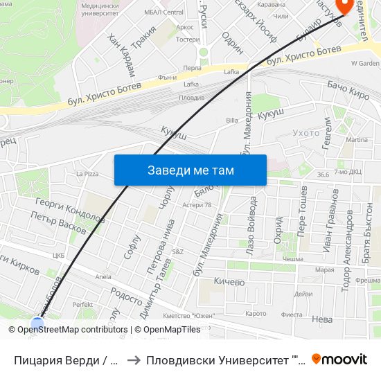 Пицария Верди / Verdi Pizza (320) to Пловдивски Университет ""Паисий Хилендарски"" map