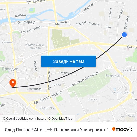 След Пазара / After the Market (367) to Пловдивски Университет ""Паисий Хилендарски"" map