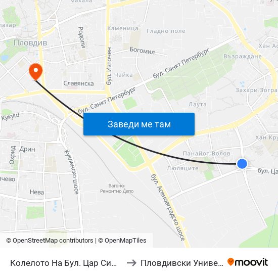 Колелото На Бул. Цар Симеон / Tsar Simeon Blvd Roundabout (1032) to Пловдивски Университет ""Паисий Хилендарски"" map