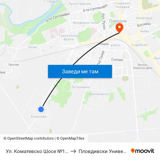 Ул. Коматевско Шосе №113 / 113 Komatevsko Shosse St. (417) to Пловдивски Университет ""Паисий Хилендарски"" map