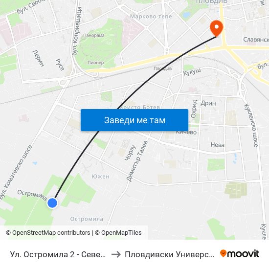 Ул. Остромила 2 - Север / Ostromila St. 2 - North (479) to Пловдивски Университет ""Паисий Хилендарски"" map