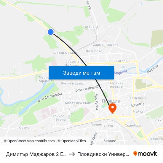 Димитър Маджаров 2 Еоод / Dimitar Madjarov 2 Ltd (474) to Пловдивски Университет ""Паисий Хилендарски"" map