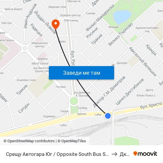 Срещу Автогара Юг / Opposite South Bus Station (206) to Дкц 6 map