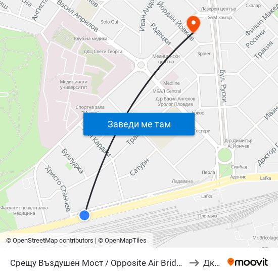 Срещу Въздушен Мост / Opposite Air Bridge (189) to Дкц 6 map