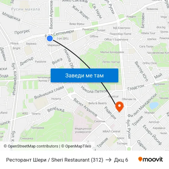 Ресторант Шери / Sheri Restaurant (312) to Дкц 6 map