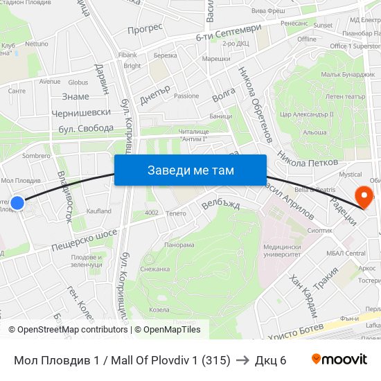 Мол Пловдив 1 / Mall Of Plovdiv 1 (315) to Дкц 6 map