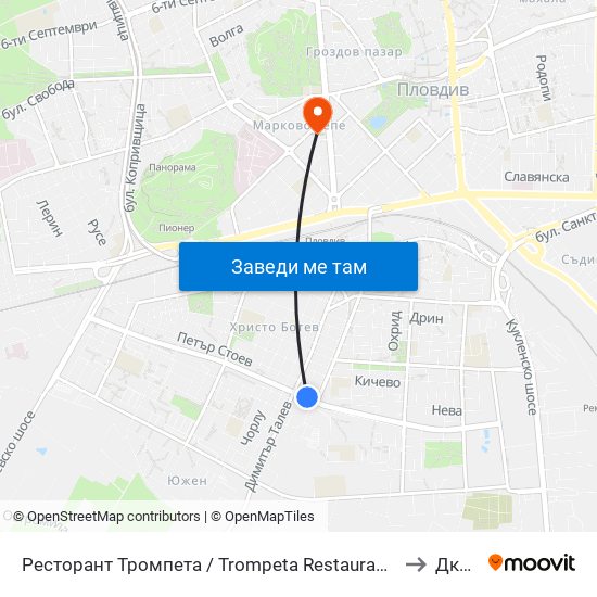 Ресторант Тромпета / Trompeta Restaurant (326) to Дкц 6 map