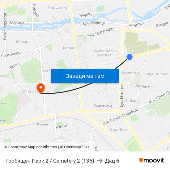 Гробищен Парк 2 / Cemetery 2 (136) to Дкц 6 map