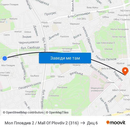 Мол Пловдив 2 / Mall Of Plovdiv 2 (316) to Дкц 6 map