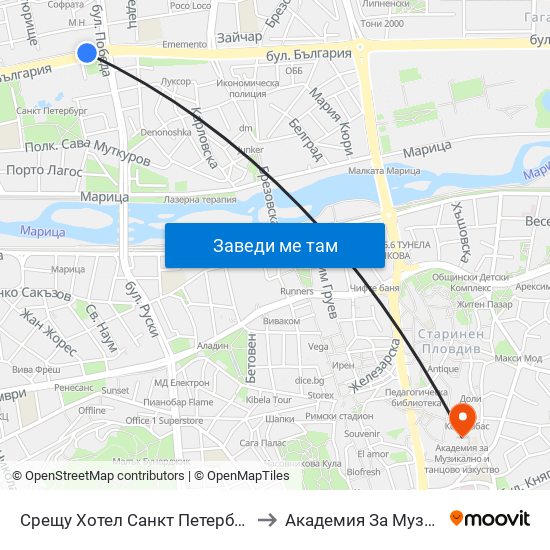 Срещу Хотел Санкт Петербург / Opposite Saint Petersburg Hotel (91) to Академия За Музикално И Танцово Изкуство map