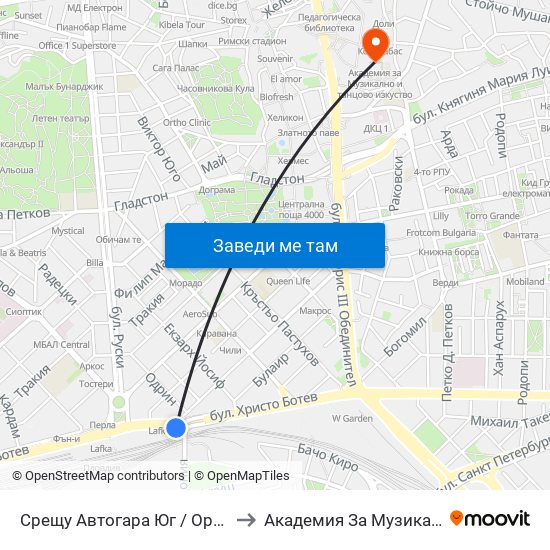 Срещу Автогара Юг / Opposite South Bus Station (206) to Академия За Музикално И Танцово Изкуство map