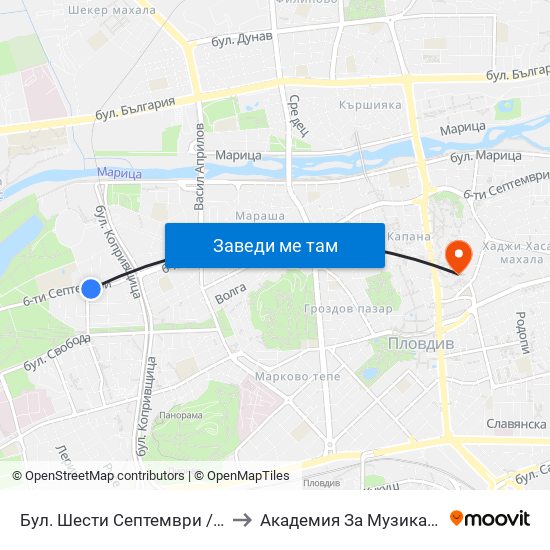 Бул. Шести Септември / Shesti Septemvri Blvd. (240) to Академия За Музикално И Танцово Изкуство map