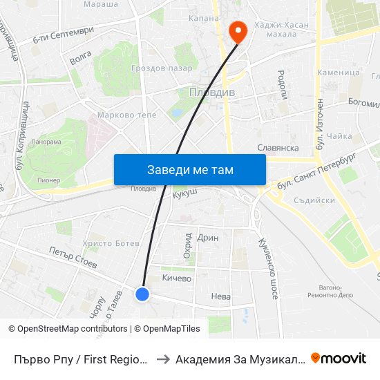 Първо Рпу / First Regional Police Department (60) to Академия За Музикално И Танцово Изкуство map
