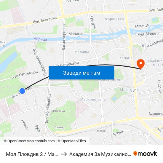 Мол Пловдив 2 / Mall Of Plovdiv 2 (316) to Академия За Музикално И Танцово Изкуство map