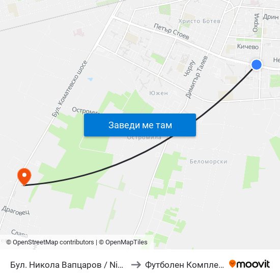 Бул. Никола Вапцаров / Nikola Vaptsarov Blvd. (68) to Футболен Комплекс ""Ботев 1912"" map