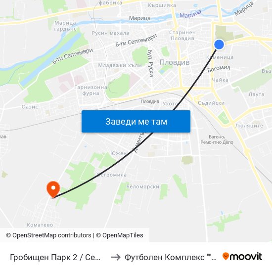 Гробищен Парк 2 / Cemetery 2 (136) to Футболен Комплекс ""Ботев 1912"" map