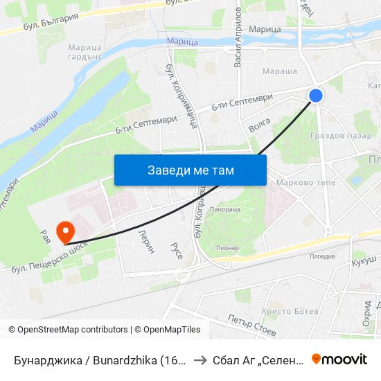 Бунарджика / Bunardzhika (167) to Сбал Аг „Селена“ map