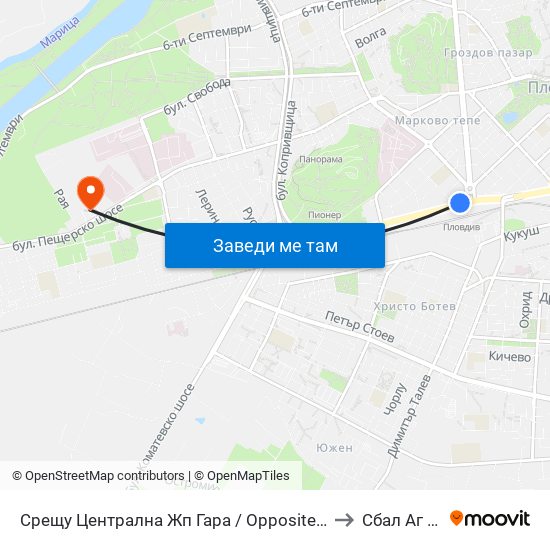 Срещу Централна Жп Гара / Opposite Central Railway Station (188) to Сбал Аг „Селена“ map