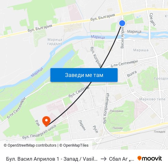Бул. Васил Априлов 1 - Запад / Vasil Aprilov St. 1 - West (402) to Сбал Аг „Селена“ map