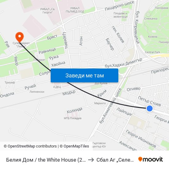 Белия Дом / the White House (201) to Сбал Аг „Селена“ map