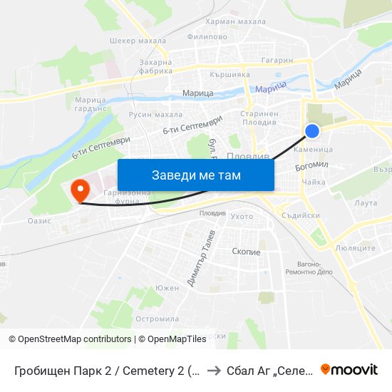 Гробищен Парк 2 / Cemetery 2 (136) to Сбал Аг „Селена“ map