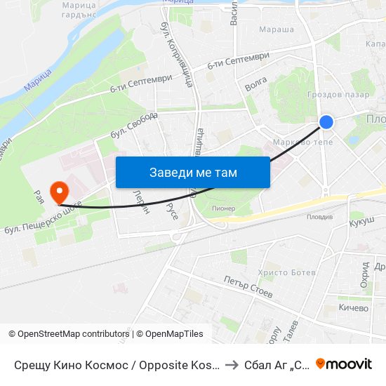 Срещу Кино Космос / Opposite Kosmos Cinema (247) to Сбал Аг „Селена“ map