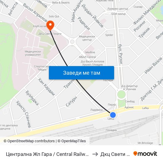 Централна Жп Гара / Central Railway Station (205) to Дкц Свети Георги map
