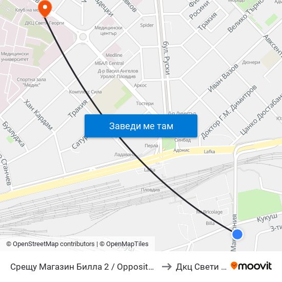 Срещу Магазин Билла 2 / Opposite Billa Store 2 (42) to Дкц Свети Георги map