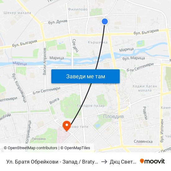 Ул. Братя Обрейкови - Запад / Bratya Obreykovi St. - West (7) to Дкц Свети Георги map
