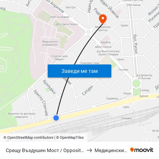 Срещу Въздушен Мост / Opposite Air Bridge (189) to Медицински Център map