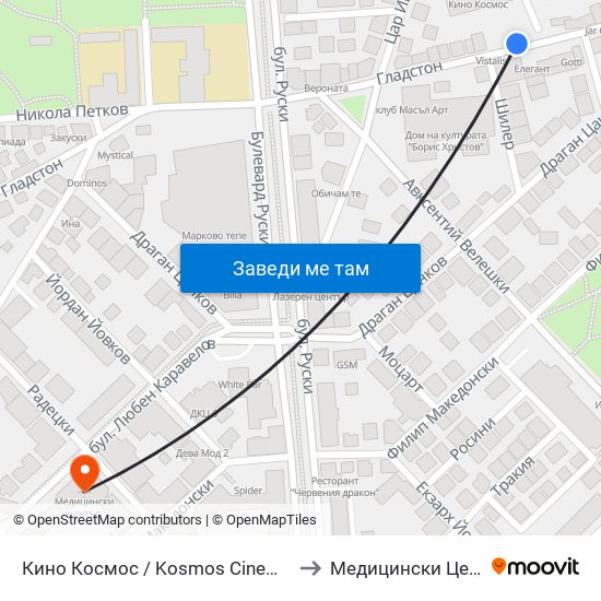 Кино Космос / Kosmos Cinema (263) to Медицински Център map