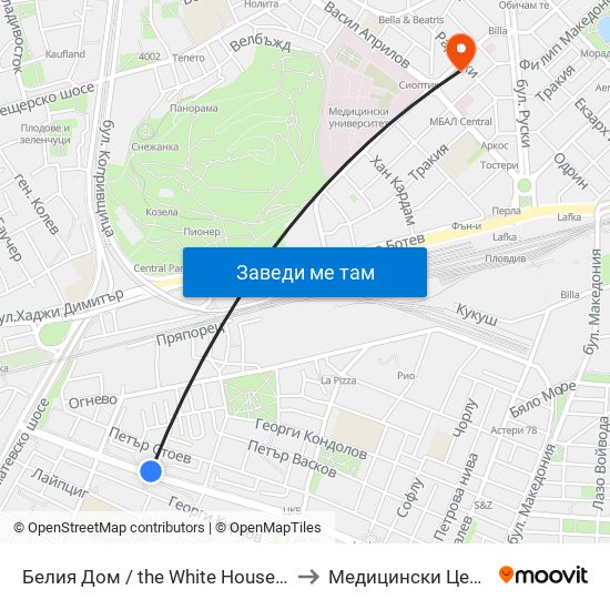 Белия Дом / the White House (201) to Медицински Център map