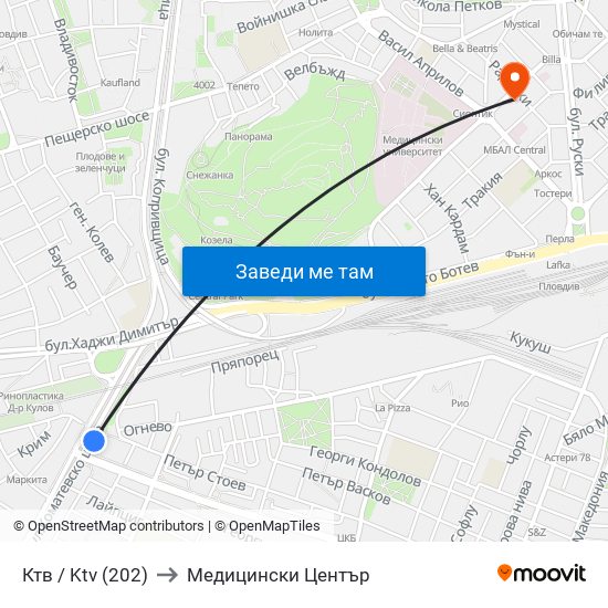 Ктв / Ktv (202) to Медицински Център map