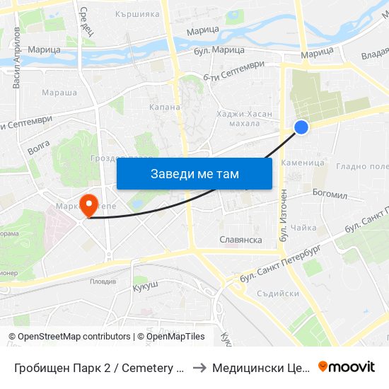 Гробищен Парк 2 / Cemetery 2 (136) to Медицински Център map