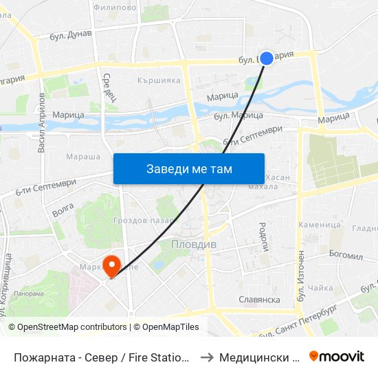 Пожарната - Север / Fire Station - North (184) to Медицински Център map