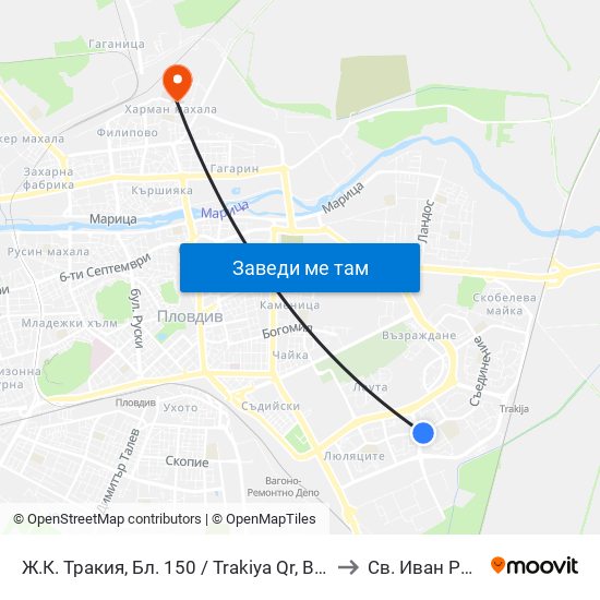 Ж.К. Тракия, Бл. 150 / Trakiya Qr, Bl. 150 (109) to Св. Иван Рилски map