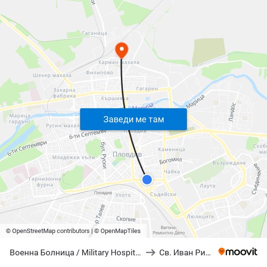 Военна Болница / Military Hospital (335) to Св. Иван Рилски map