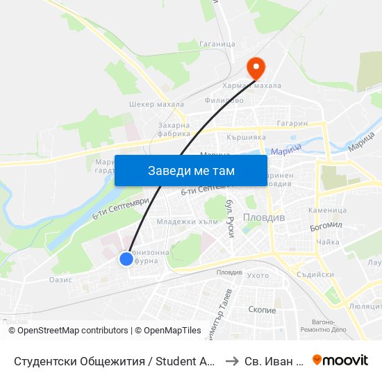 Студентски Общежития / Student Accommodation (389) to Св. Иван Рилски map