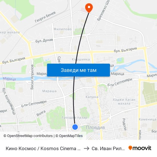 Кино Космос / Kosmos Cinema (263) to Св. Иван Рилски map