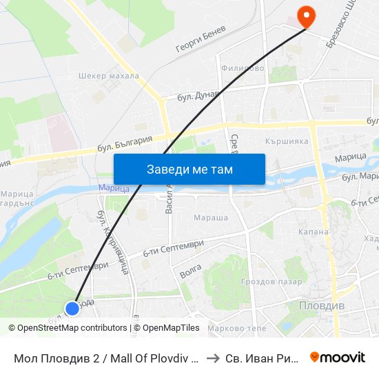 Мол Пловдив 2 / Mall Of Plovdiv 2 (316) to Св. Иван Рилски map