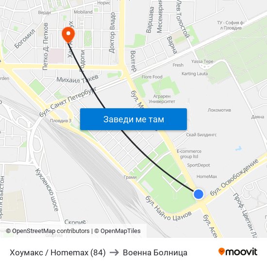 Хоумакс / Homemax (84) to Военна Болница map