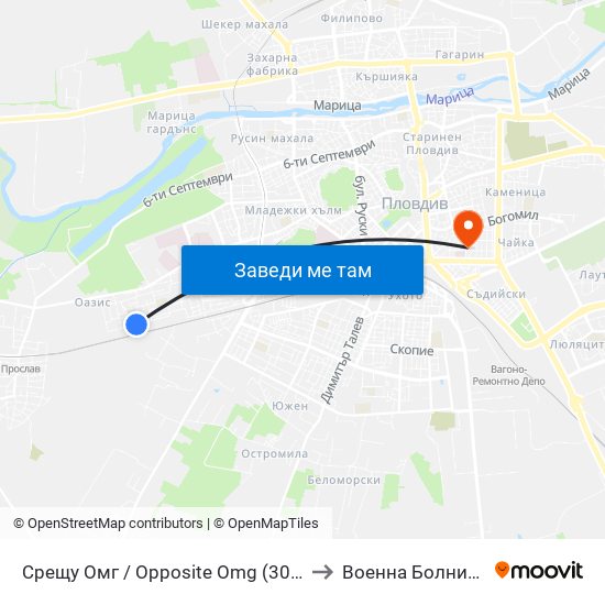 Срещу Омг / Opposite Omg (304) to Военна Болница map
